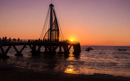 Los Muertos Pier at sunset - Puerto Vallarta, Jalisco, Mexicoの写真素材