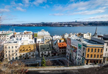 High view of Quebec Fresh (Fresque des Quebecois) - Quebec City, Canadaのeditorial素材