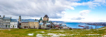 Panoramic view of Quebec City skyline with Chateau Frontenac and Saint Lawrence river - Quebec City, Quebec, Canadaの写真素材