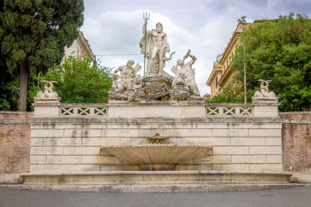 Fountain of Neptune in Piazza del Popolo - Rome, Italyの写真素材