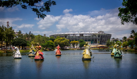African saints statues on lake in Salvador - Bahia, Brazilのeditorial素材