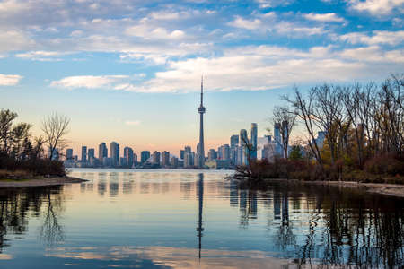 Toronto Skyline view from Toronto Islands - Toronto, Ontario, Canadaの写真素材