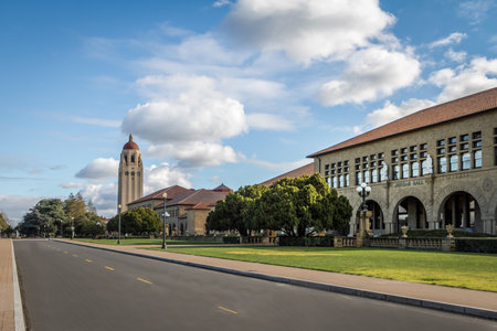 PALO ALTO, USA - January 11, 2017: Stanford University Campus and Hoover Tower - Palo Alto, California, USAのeditorial素材