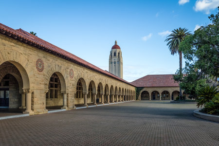 Stanford University Campus and Hoover Tower - Palo Alto, California, USAのeditorial素材