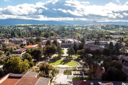 Aerial view of Stanford University Campus - Palo Alto, California, USAのeditorial素材