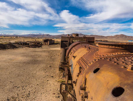 Abandoned rusty old train cemetery in train - Uyuni, Boliviaの写真素材