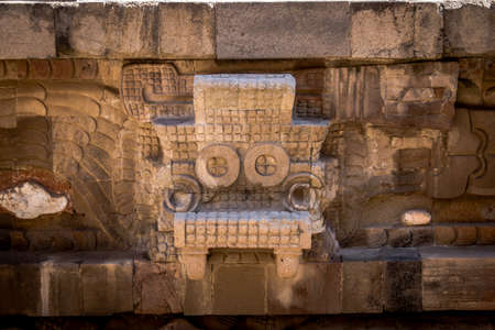 Carving details of Quetzalcoatl Pyramid at Teotihuacan Ruins - Mexico City, Mexicoの写真素材