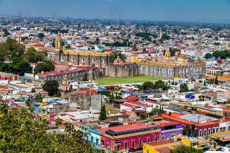 High view of Cholula City - Cholula, Puebla, Mexicoの写真素材