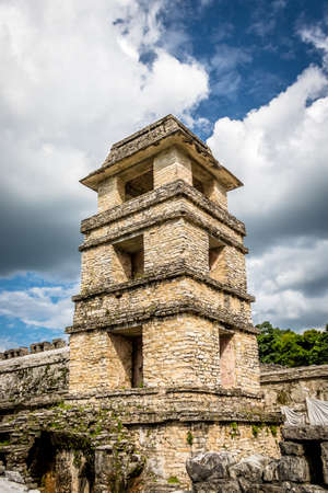 Palace observatory tower at the Mayan ruins of Palenque - Chiapas, Mexicoの写真素材