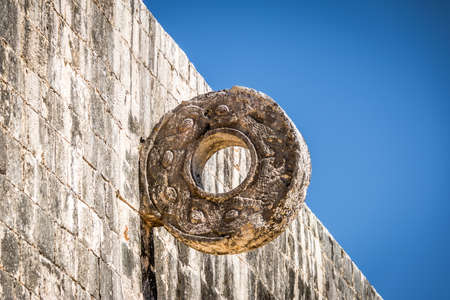 Detail of ball game court (pelota game) at Chichen Itza - Yucatan, Mexicoの写真素材