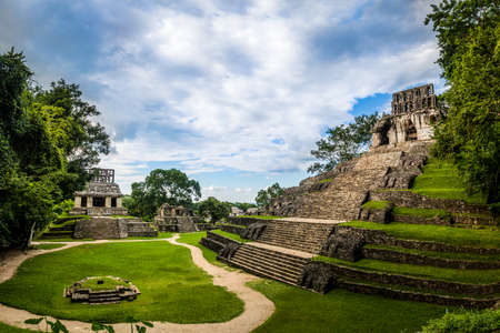 Temples of the Cross Group at the Mayan ruins of Palenque - Chiapas, Mexicoの写真素材