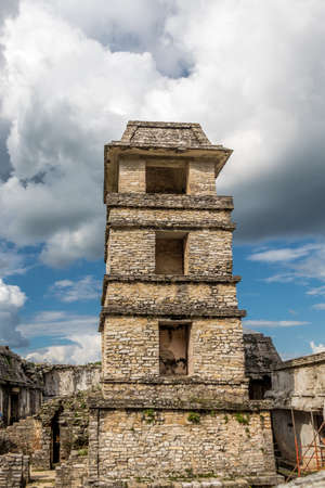 Palace observatory tower at the Mayan ruins of Palenque - Chiapas, Mexicoの写真素材