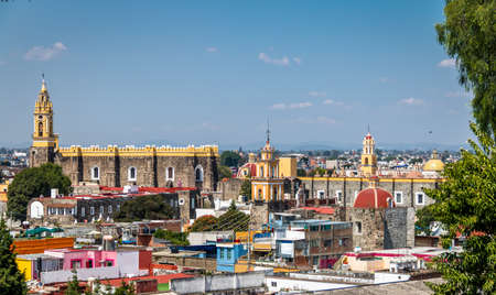 High view of Cholula City - Cholula, Puebla, Mexicoの写真素材