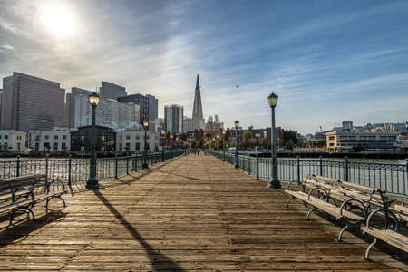 Pier 7 view of Downtown skyline - San Francisco, California, USAの写真素材