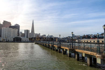 Pier 7 view of Downtown skyline - San Francisco, California, USAの写真素材