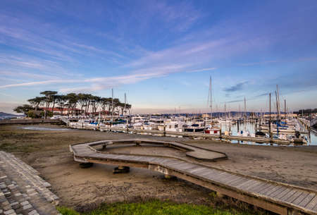 San Francisco Marina Yacht Harbor at Sunset - San Francisco, California, USAの写真素材