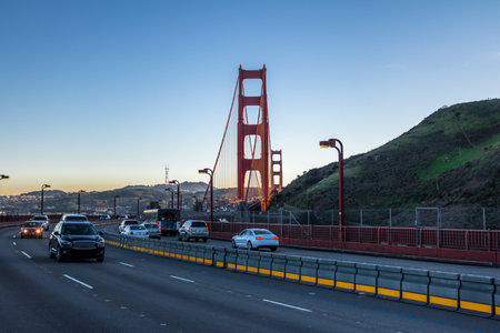 Traffic at Golden Gate Bridge - San Francisco, California, USAのeditorial素材