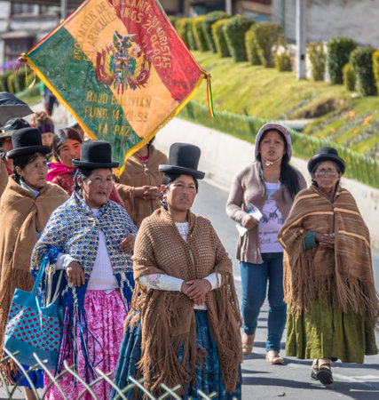 Traditional Women (Cholitas) in Typical Clothes During 1st of May Labor Day Parade - La Paz, Boliviaのeditorial素材