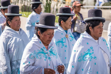 Traditional Women (Cholitas) in Typical Clothes During 1st of May Labor Day Parade - La Paz, Boliviaのeditorial素材