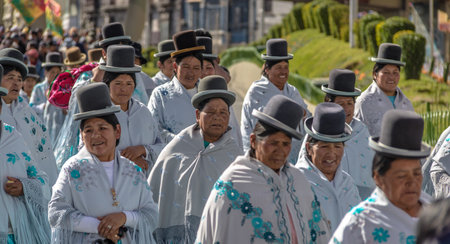 Traditional Women (Cholitas) in Typical Clothes During 1st of May Labor Day Parade - La Paz, Boliviaのeditorial素材