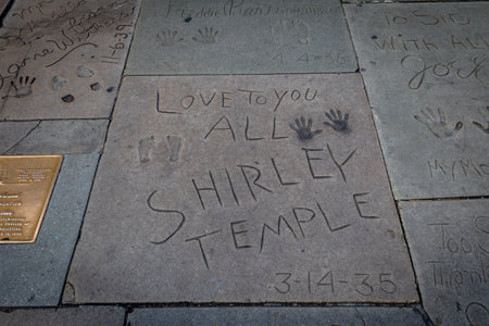Shirley Temple handprints in Hollywood Boulevard in front of Chinese Theater - Los Angeles...