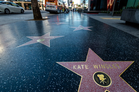 The Hollywood Walk of Fame in Hollywood Boulevard - Los Angeles, California, USAのeditorial素材