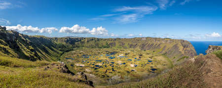 Panoramic view of Crater of Volcano Rano Kau in Easter Island - Chileの写真素材