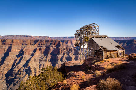 Abandoned cable aerial tramway of mine at Guano Point - Grand Canyon West Rim, Arizona, USAの写真素材