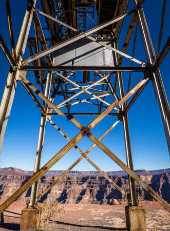 Abandoned cable aerial tramway of mine at Guano Point - Grand Canyon West Rim, Arizona, USAの写真素材