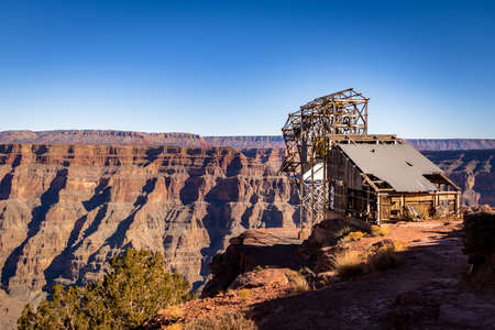 Abandoned cable aerial tramway of mine at Guano Point - Grand Canyon West Rim, Arizona, USAの写真素材