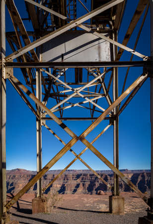 Abandoned cable aerial tramway of mine at Guano Point - Grand Canyon West Rim, Arizona, USAの写真素材