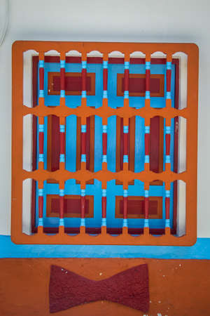 Colorful wooden window - Guatape City, Colombiaの写真素材