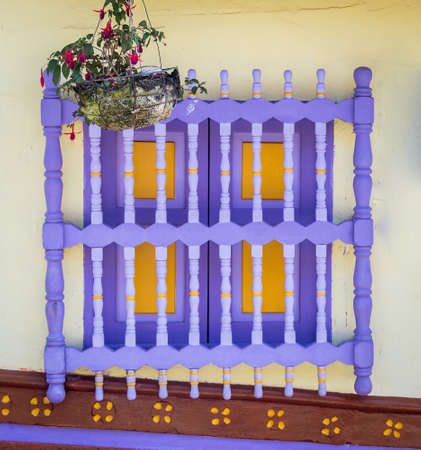 Colorful wooden window - Guatape City, Colombiaの写真素材