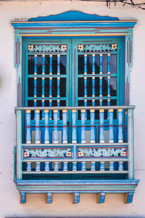 Colorful wooden window - Guatape City, Colombiaの写真素材
