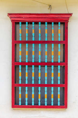 Colorful wooden window - Guatape City, Colombiaの写真素材