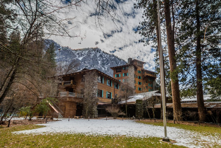 Majestic Hotel Yosemite during winter formerly known the Ahwahnee Hotel - Yosemite National Park,...
