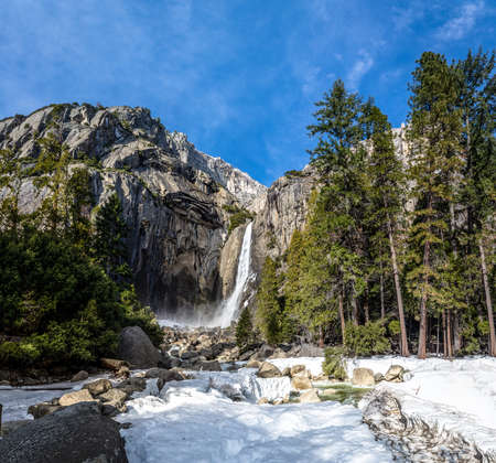 Lower Yosemite Falls at winterの写真素材
