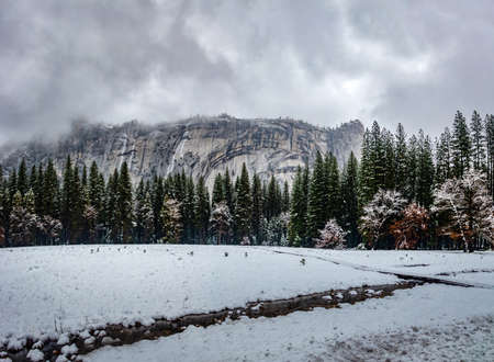 Yosemite Valley Rock Formations at winter - Yosemite National Park, California, USAの写真素材