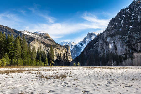 View of Yosemite Valley at winter  with Half Dome - Yosemite National Park, California, USAの写真素材