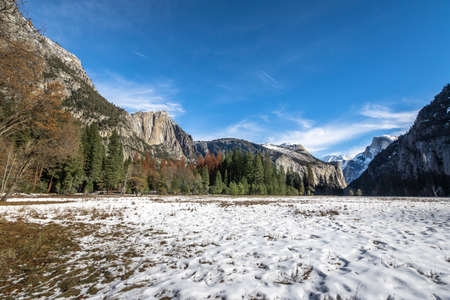 View of Yosemite Valley at winter  with Half Dome - Yosemite National Park, California, USAの写真素材