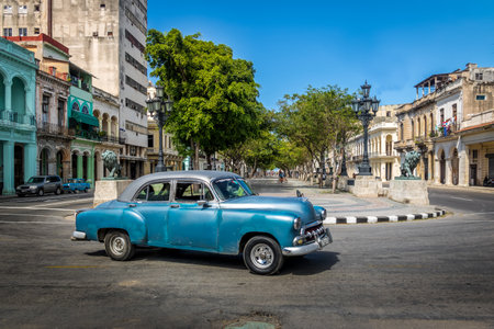 Vintage car near Paseo del Prado (Paseo de Marti) - Havana, Cubaのeditorial素材