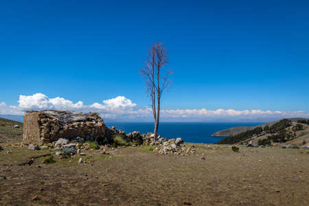 Isla del Sol on Titicaca Lake - Boliviaの写真素材