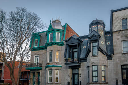 Colorful Victorian Houses in Square Saint Louis - Montreal, Quebec, Canadaの写真素材