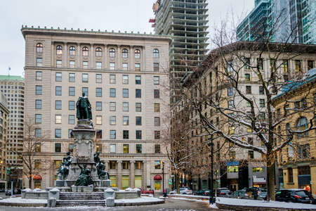 Old Buildings in downtown with snow - Montreal, Quebec, Canadaの写真素材