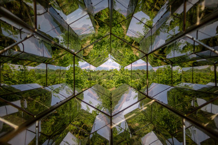 Caleidoscope view of Olafur Eliasson Viewing Machine by at Public Inhotim Contemporary Art Museum - Brumadinho, Minas Gerais, Brazilのeditorial素材