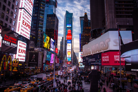 Times Square at sunset - New York City, USAのeditorial素材