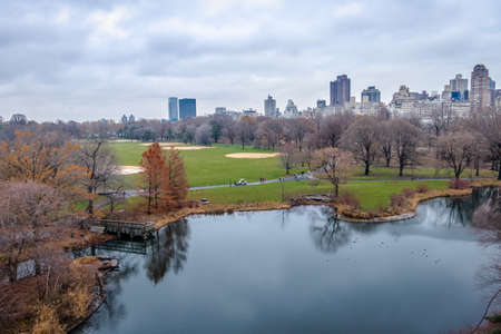 Panoramic view of Central Park and Turtle Pond during late autumn - New York, USAの写真素材