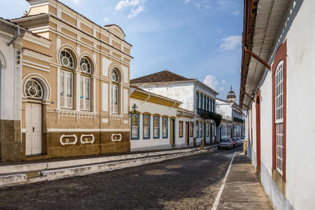 Street view of Sao Joao del Rei colonial buildings - Sao Joao Del Rei, Minas Gerais, Brazilの写真素材