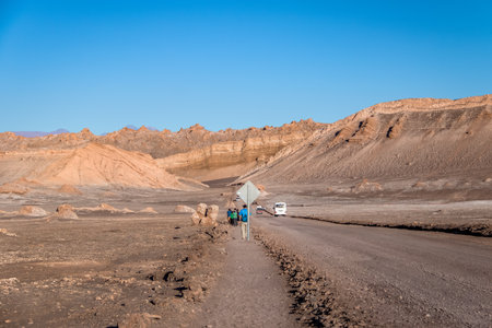 Road and path in Moon and Death Valley - Atacama Desert, Chileのeditorial素材