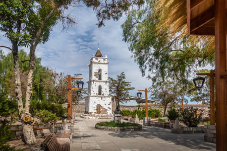 Bell Tower of the Church (Campanario de San Lucas) at Toconao Village Main Square - Toconao, Atacama Desert, Chile.のeditorial素材